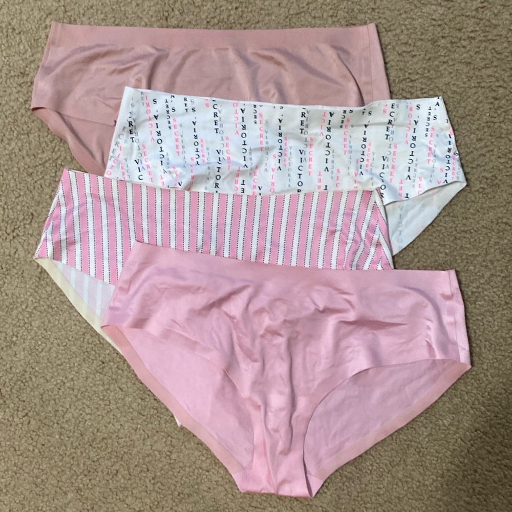 4 Victoria’s Secret medium hiphugger panties satin like and super soft.